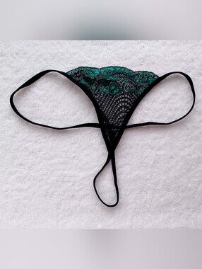 Black Lace Thong V-String Panty - Women Intimates, Size M/L